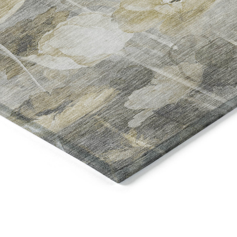 Tapis taupe intérieur / extérieur floral 9 'X 12'