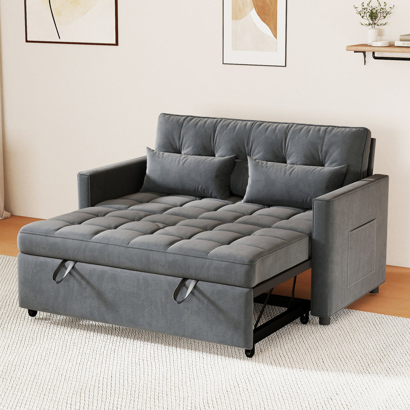 Embossed Velvet Modern Convertible Sleeper Sofa, 54'' Upholstered Couch For Small Apartment, 440 Lb Weight Capacity Sleeper Sofa