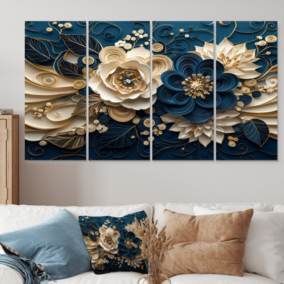 Encre bleue liquide, Spiralscape Flowers II - pivoines, art mural sur toile