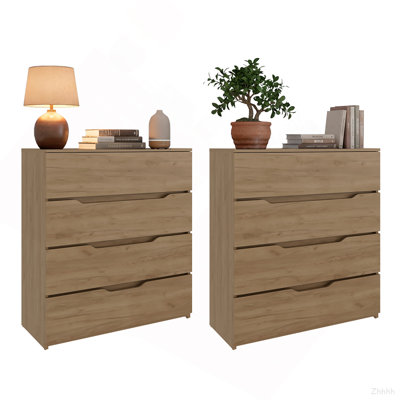 Natural Oak 4-drawer Dressers, Set of 2
