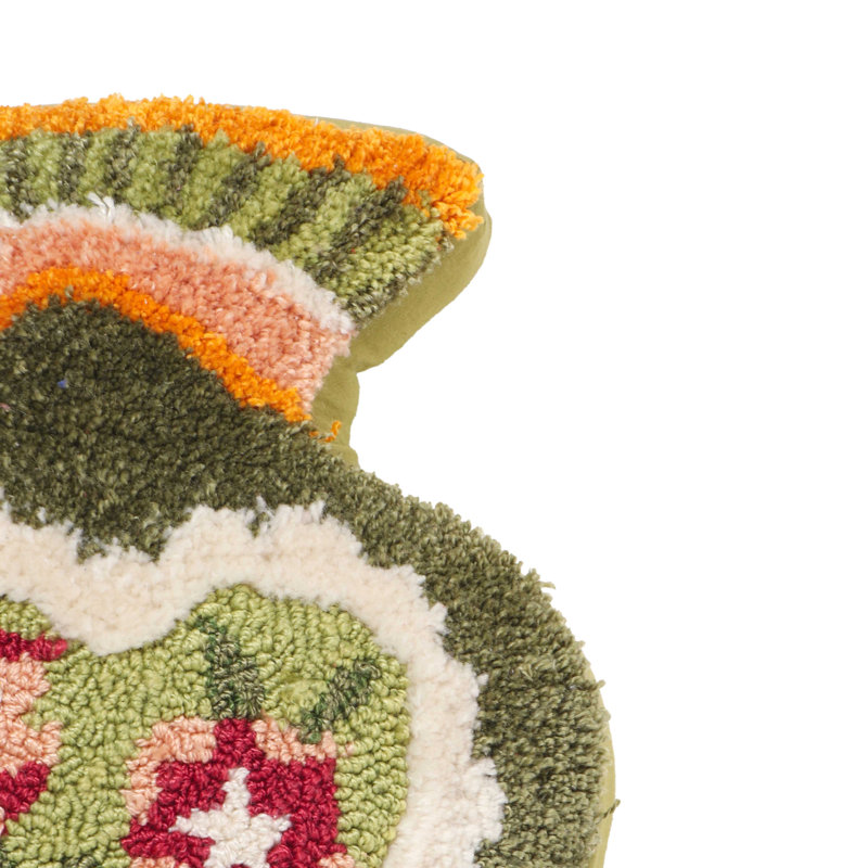 Green and Orange Hand-Tufted Heart Accent Pillow