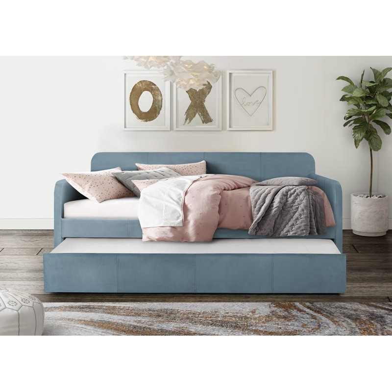 Tiara Upholstered Daybed with Trundle, Blue