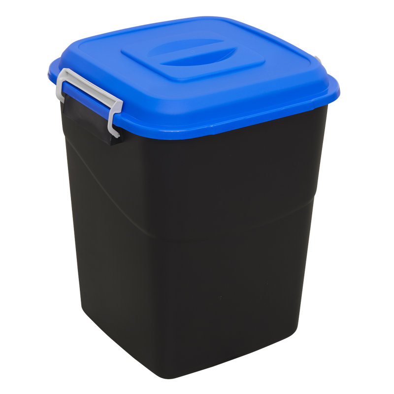 Plastic Manual Lift Kitchen Trash Can - 50L, Black/Blue
