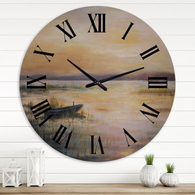 Pastel Sunset Over The Lake - Nautical & Coastal wall clock
