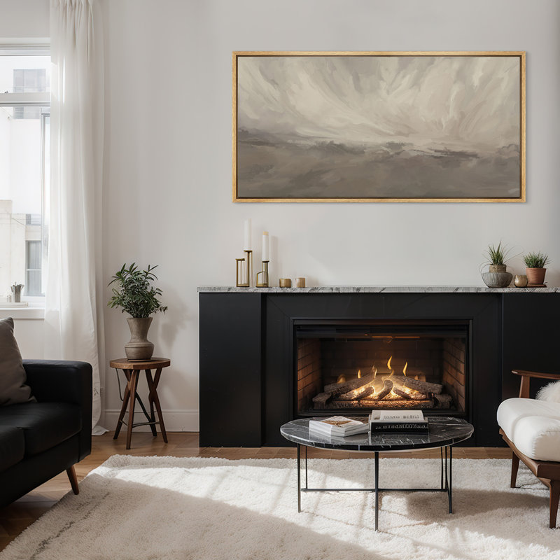 «Stormy Skies», toile de fond nuageuse abstraite dans des tons de beige et de gris, Naturel, H 30 po x l 60 po