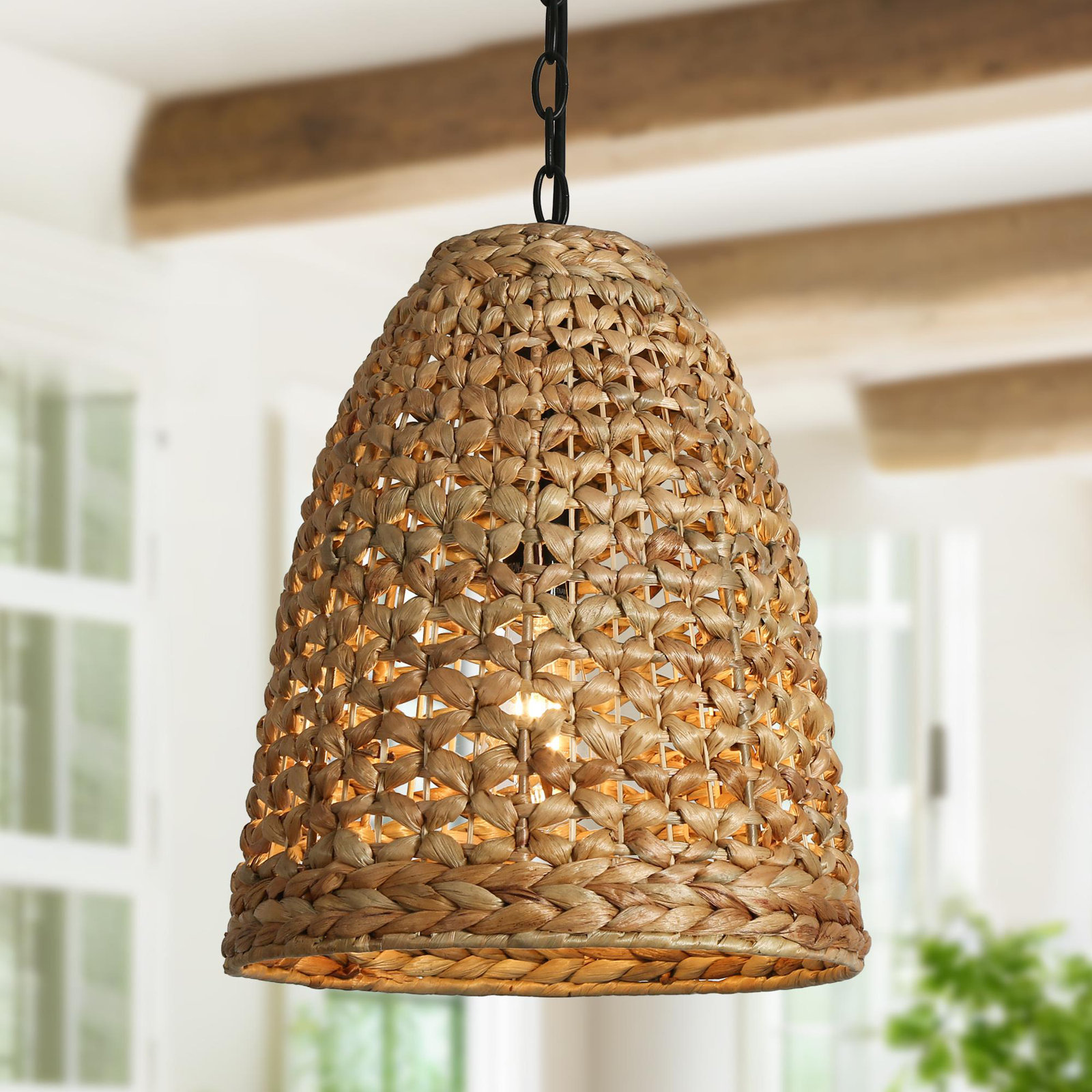 Coreon 1 - Light Large Size 15" H x 13“W Hand-Woven Rattan Pendant