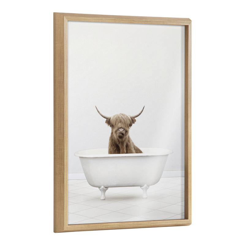Art mural en verre encadré Highland Cow par Amy Peterson, Cadre naturel