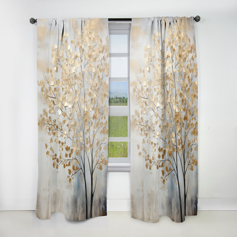 Coverton Minimalism Gold And Blue Trees Scene - Trees Curtain - Velvet Room Darkening - 1 Panel, 52" W x 84" L