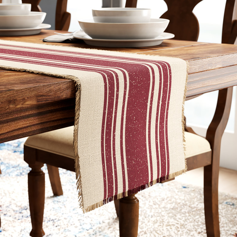 Georgie Striped 100% Cotton Table Runner, 72" L x 13" W, Red