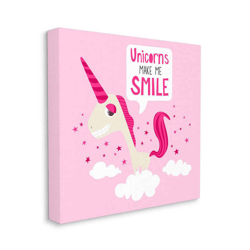 «Unicorns Make Me Smile Expression Happy Pink Unicorn» par Make Beaucoup Studios - impression, Toile tendue
