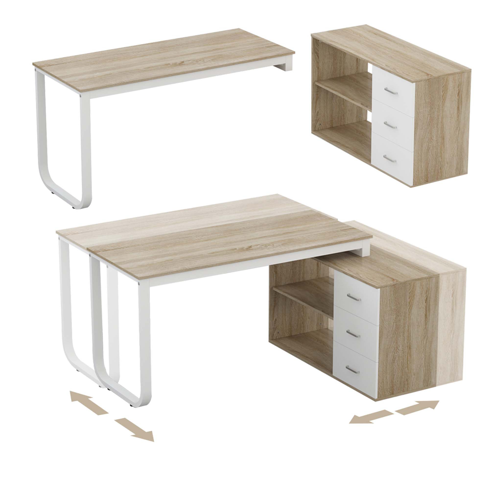 Fort Myers Reversible Multi-Functional Desk with Storage Drawers and Open Shelving
