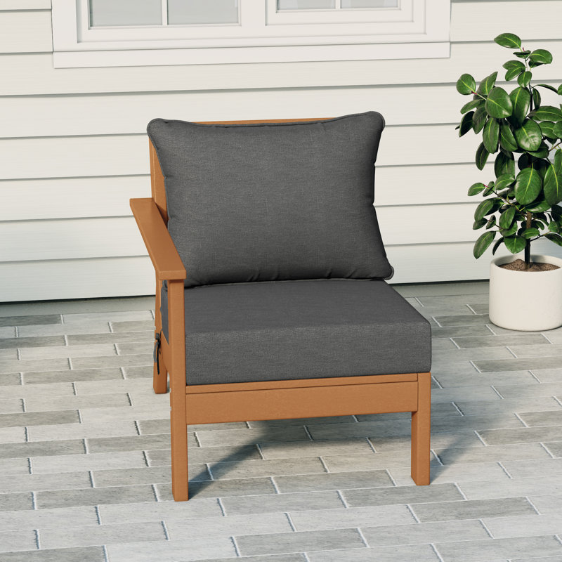 Deep Seating Left Arm Chair With Cushions, Teak, Gray
