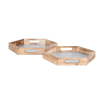 Ensemble de plateaux de service hexagonaux en bois 2 pièces Cobbins