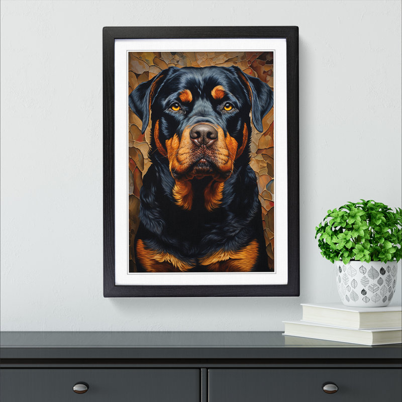 Rottweiler Hard Edge - Framed Print, Black , 46cm H x 34cm W x 2cm D