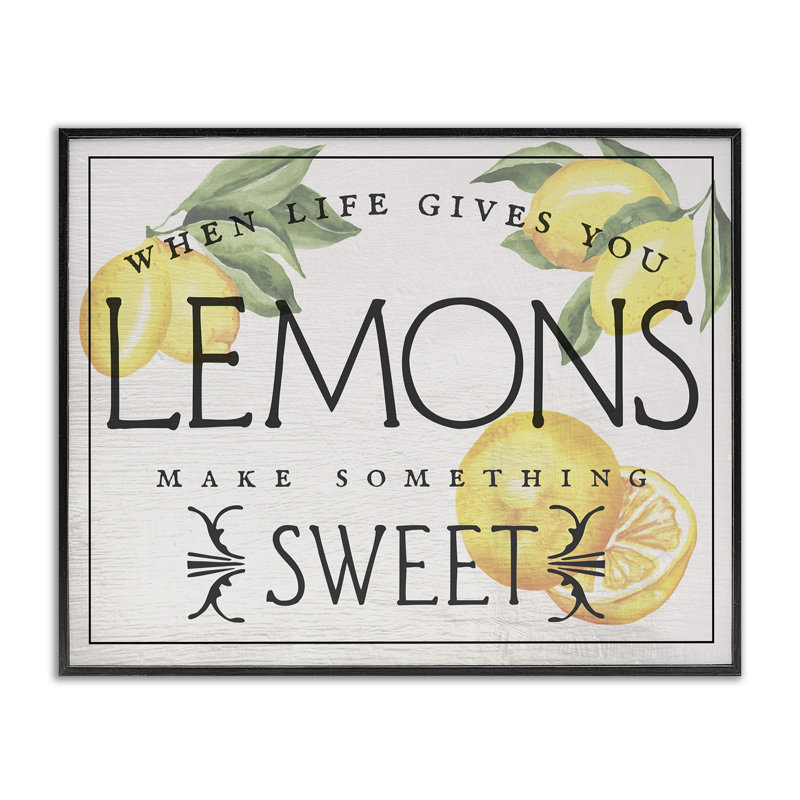 "Life Gives Lemons", "Bold Citrus Fruit" par Daphne Polselli, impression d'art textuel sur toile flottante, H 16 po x l 20 po
