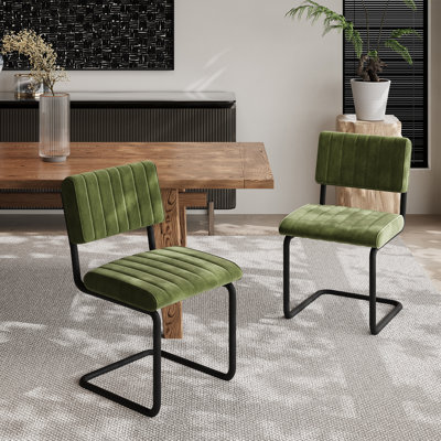 Mid-Century Modern Velvet Upholstered Cantilever Dining Chairs with Armless Design and Metal Frame (Set of 2)