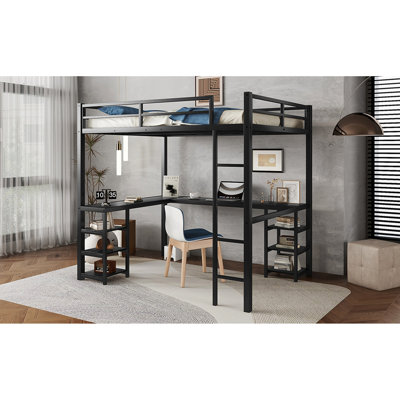 Metal Loft Bed With Desk And Shelves - Create A Stylish Bedroom Space Design Improve Organization by Latitude Run