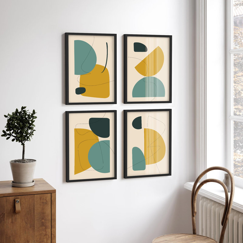 "Décoration murale géométrique abstraite" 4 pièces, Blanc, H 16 po x l 12 po