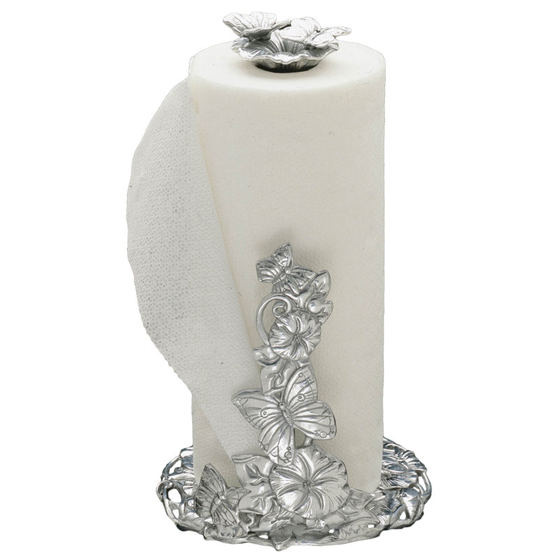 Butterfly Garden Silver Aluminum Freestanding Paper Towel Holder