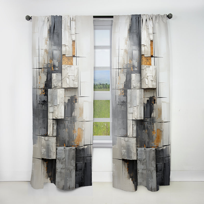 Balcar Grey And White Abstract Cityscape IV - Modern Curtain - Velvet Room Darkening - 1 panel, 52" W x 120" L