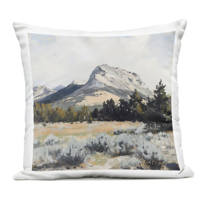 Desert Mountains and Forest Landscape Outdoor Printed Pillow, design by Petal Prints Design