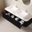 Meuble-lavabo 60 po avec lavabo, armoire de rangement murale à bords arrondis et rayés avec 2 tiroirs, 2 lavabos rectangulaires blancs en céramique, sans robinet, pré-assemblé-394747076