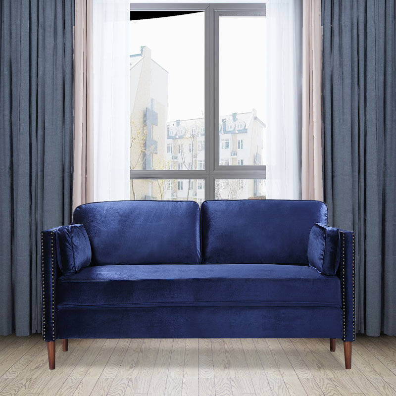 Epps Velvet sofa, Loveseat with Nailhead,couch, Blue Velvet