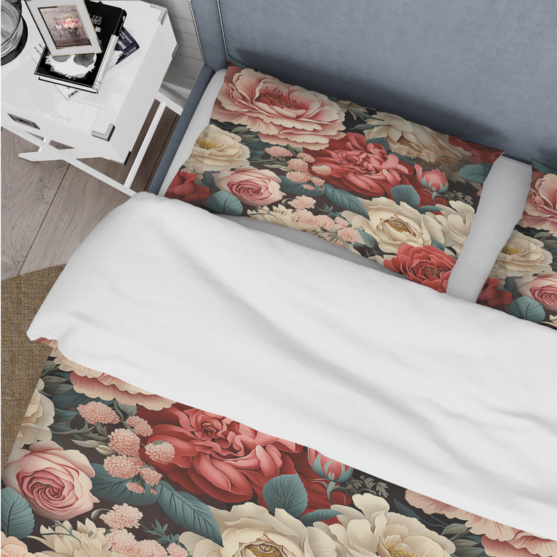 Gowin Vintage Rose Floral Motif I - Ensemble de housse de couette floral - Polyester microfibre