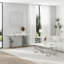 Console luxueuse de 55 pouces en faux marbre blanc et argent avec base géométrique en miroir en métal chromé