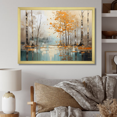«Birch Woods Golden Reflections I - Tree Birch», art mural encadré