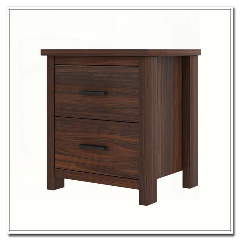 Ensemble de chambre à coucher 4 pièces, base de lit grand en bois avec tête de rangement et station de charge, 2 tables de chevet avec 2 tiroirs, 1 commode avec 5 tiroirs, noyer (ancien SKU HL000102AAD)