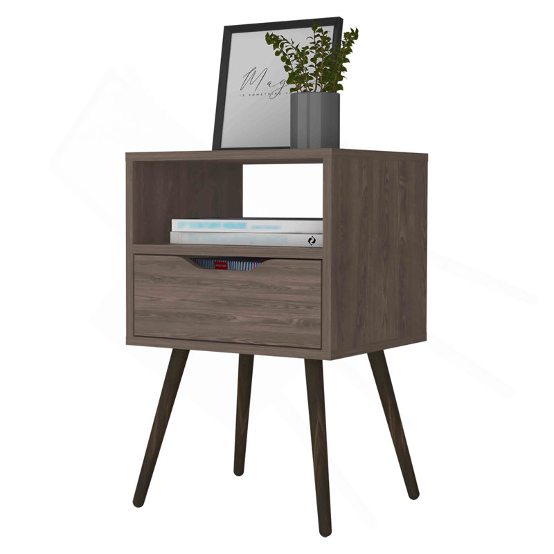 Allie Nightstand, Superior Top, Open Shelf, One Drawer, Brown