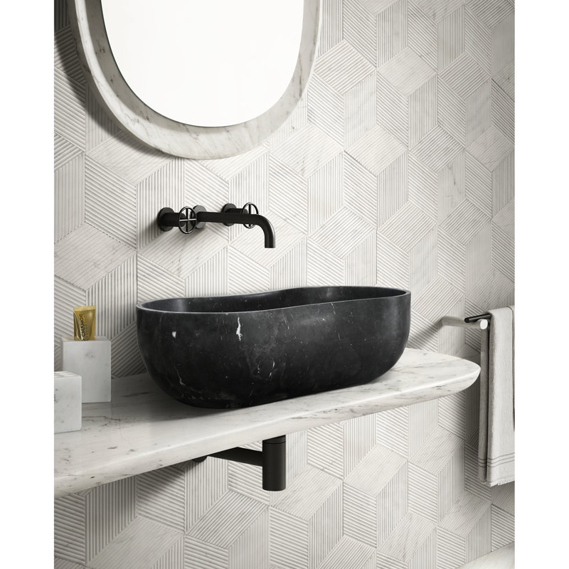 Dark Grey Natural Marble Vessel Sink, 23.6" Organic Wavy Shape, One - Piece , Matte Finish For Bathroom Famous Appearance Crucial