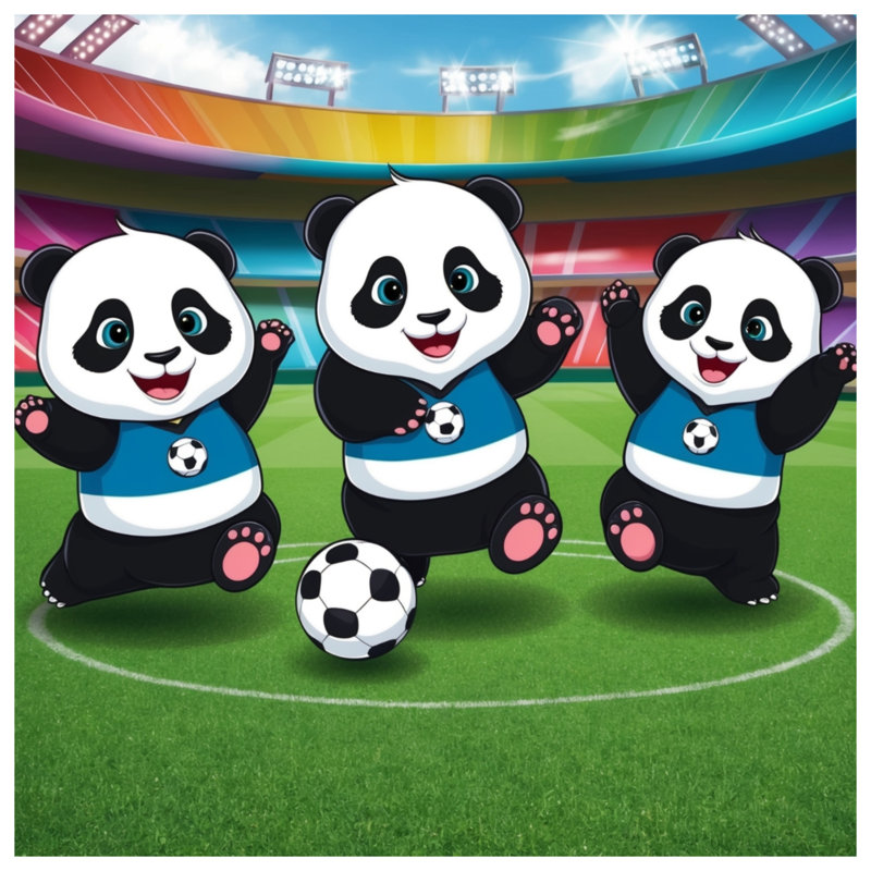 Dessin de tapisserie murale «Panda Soccer», H 104 po x 88 avec 4 œillets