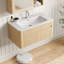 Meuble-lavabo mural Almanza 30 po avec lavabo en céramique en forme d'arc et tiroirs de rangement à fermeture amortie, montage facile, chêne naturel