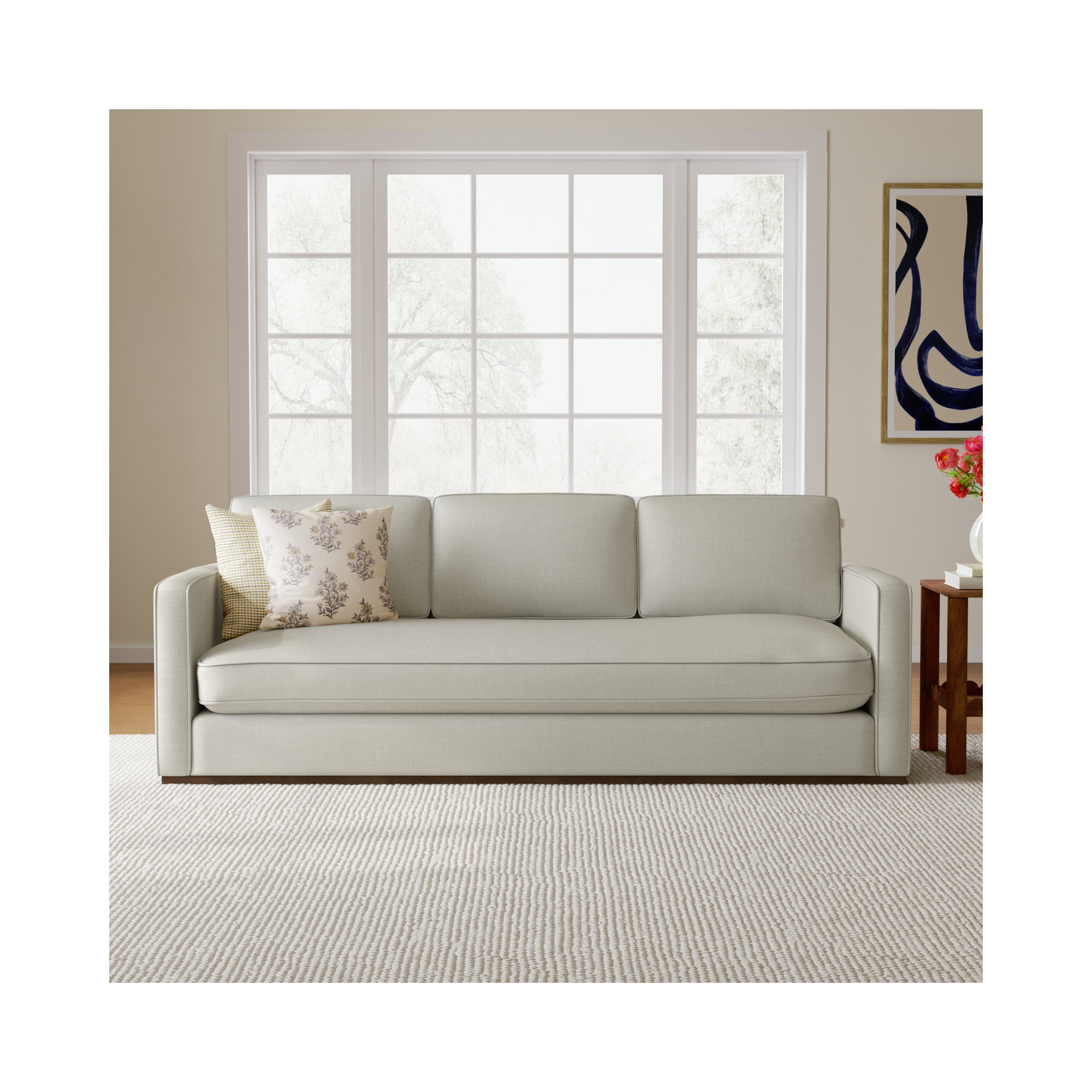 Bobbi 87'' Upholstered Sofa, Effie Linen Performance, Walnut