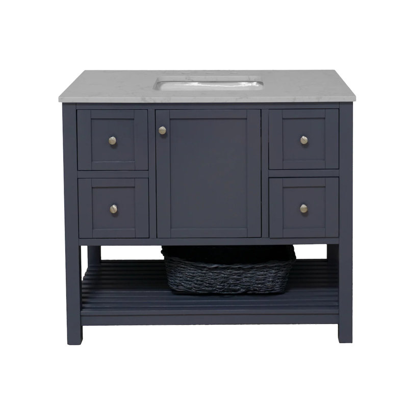 Ensemble de meuble-lavabo simple 42 po Binne, Carrara d'ingénierie, Gris marine