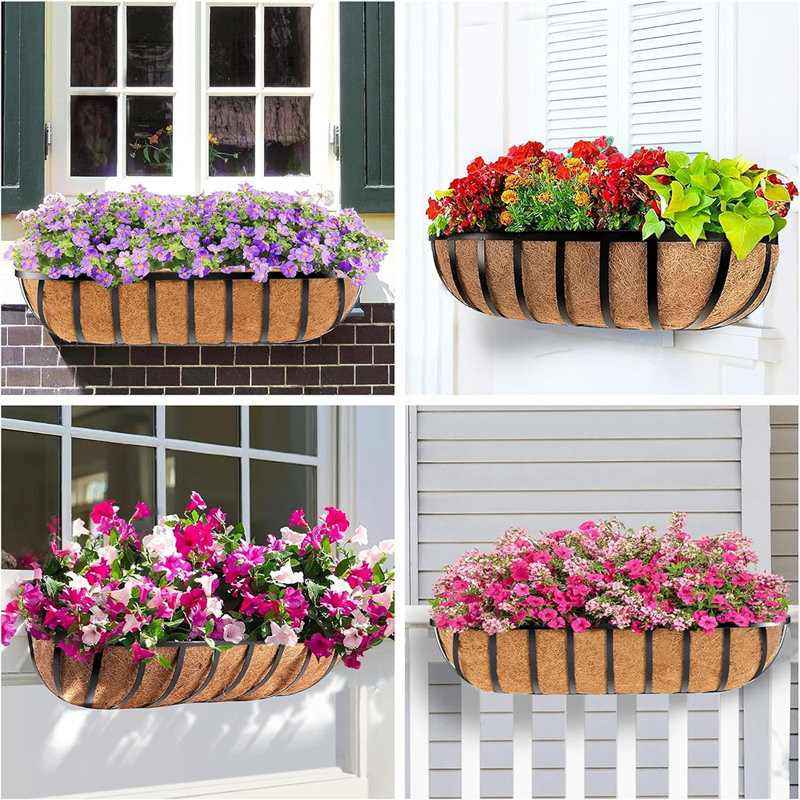 4Pcs 30" Window Box Deck Railing Planter With Coco Liner, Metal ...