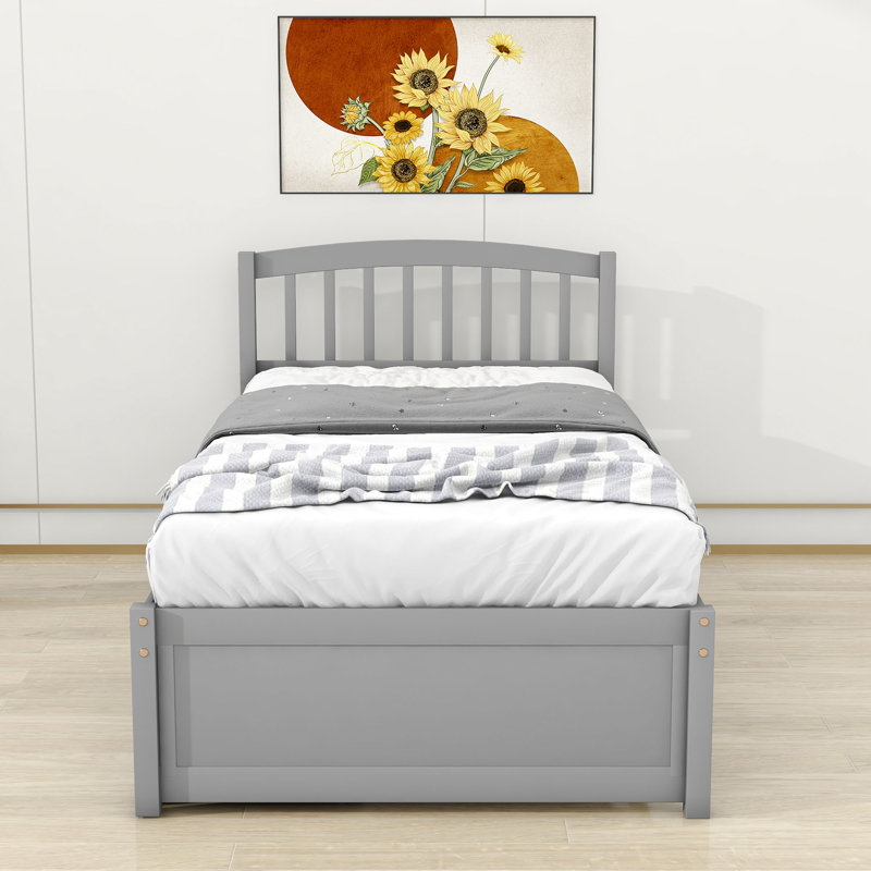 Twin Size 2 Drawers Platform Bed with Headboard, Gray