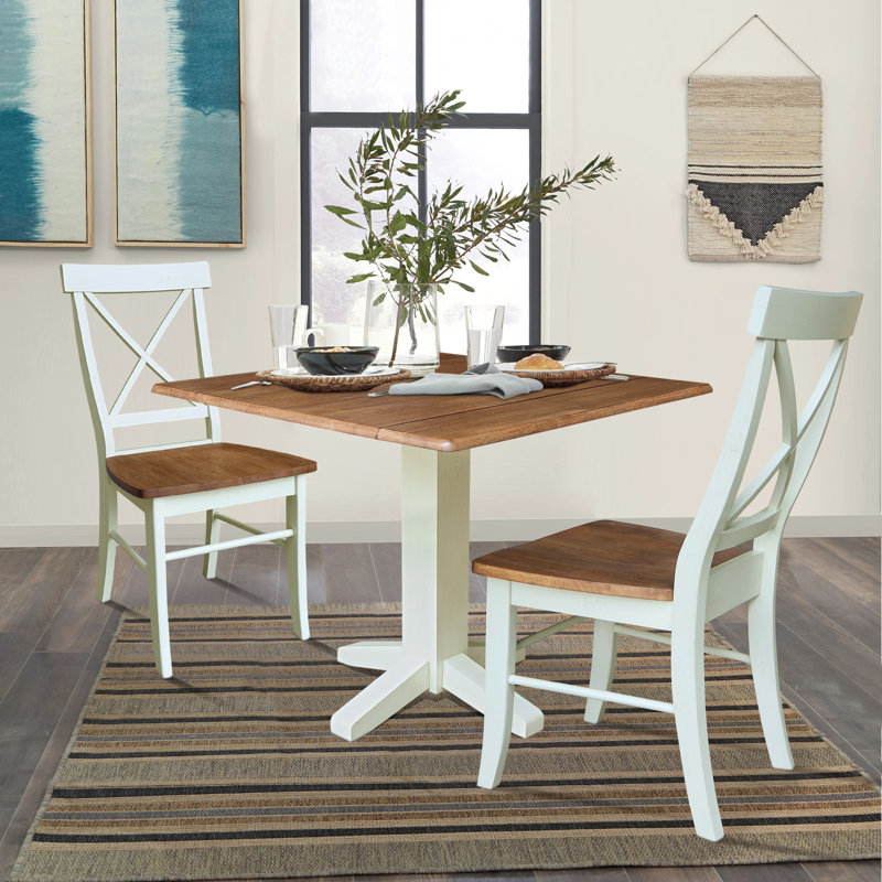 Dooly 2 - Person Solid Wood Solid Wood Top Pedestal Dining Set, Hickory/Shell