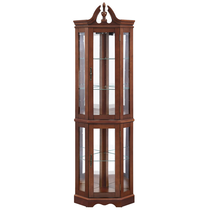Vitrine de coin en noyer avec lumières