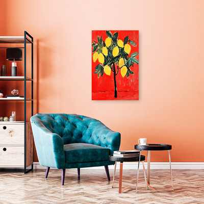 Vibrant, citronnier, audacieux, coloré, rustique, citronnier, fruits, impression murale