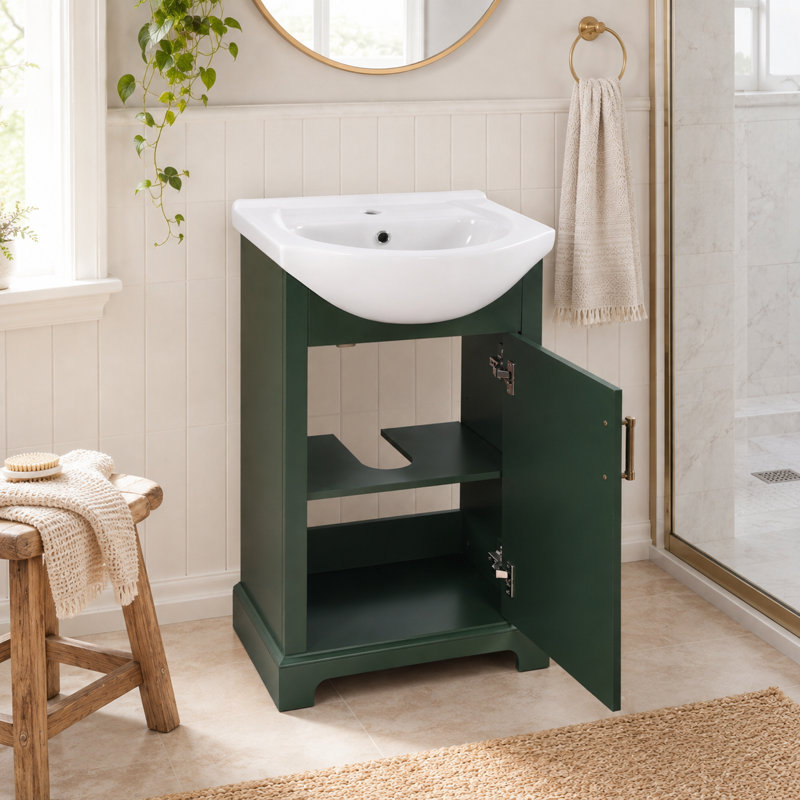 Meuble-lavabo avec lavabo en céramique bombé Highworth, Green