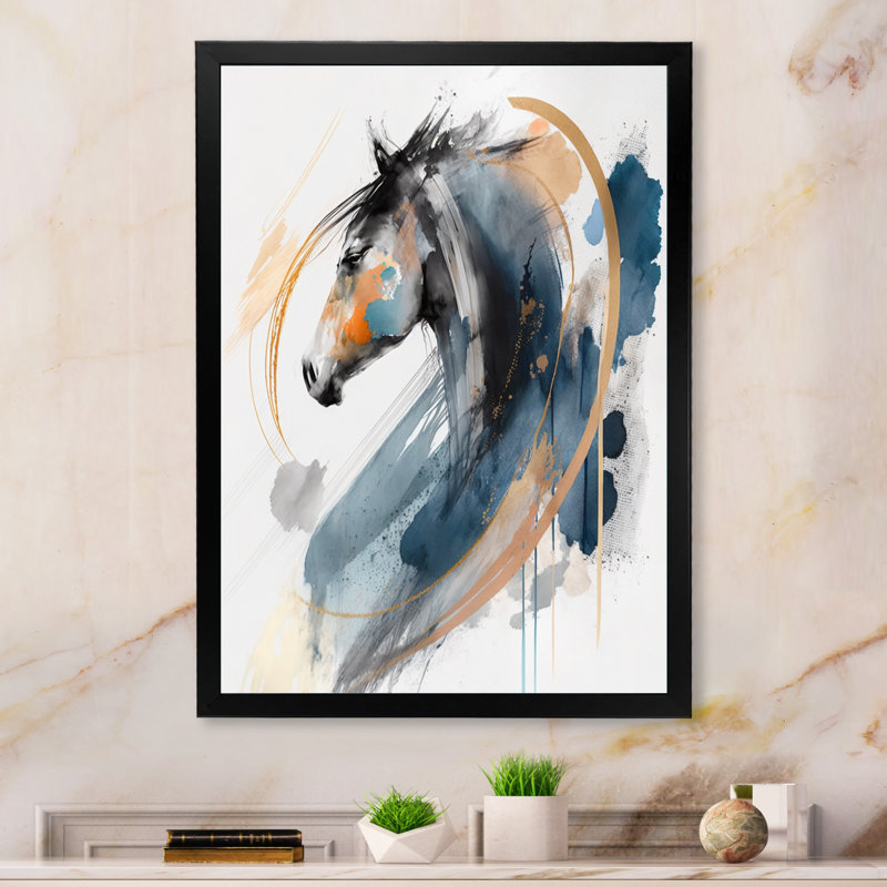 «Black Horse Side Portait II», art mural cheval, Cadre photo noir, H 32 po x l 24 po