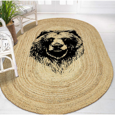 Tapis ovale en jute tissé à la machine beige / noir Cendejas