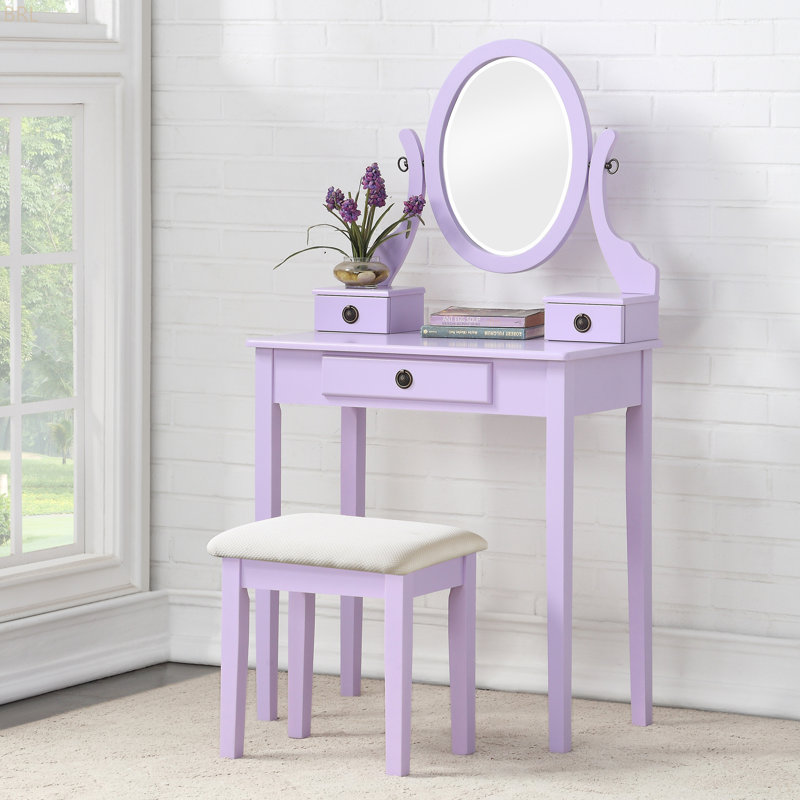 Ensemble coiffeuse et tabouret de maquillage Moniys, Mauve