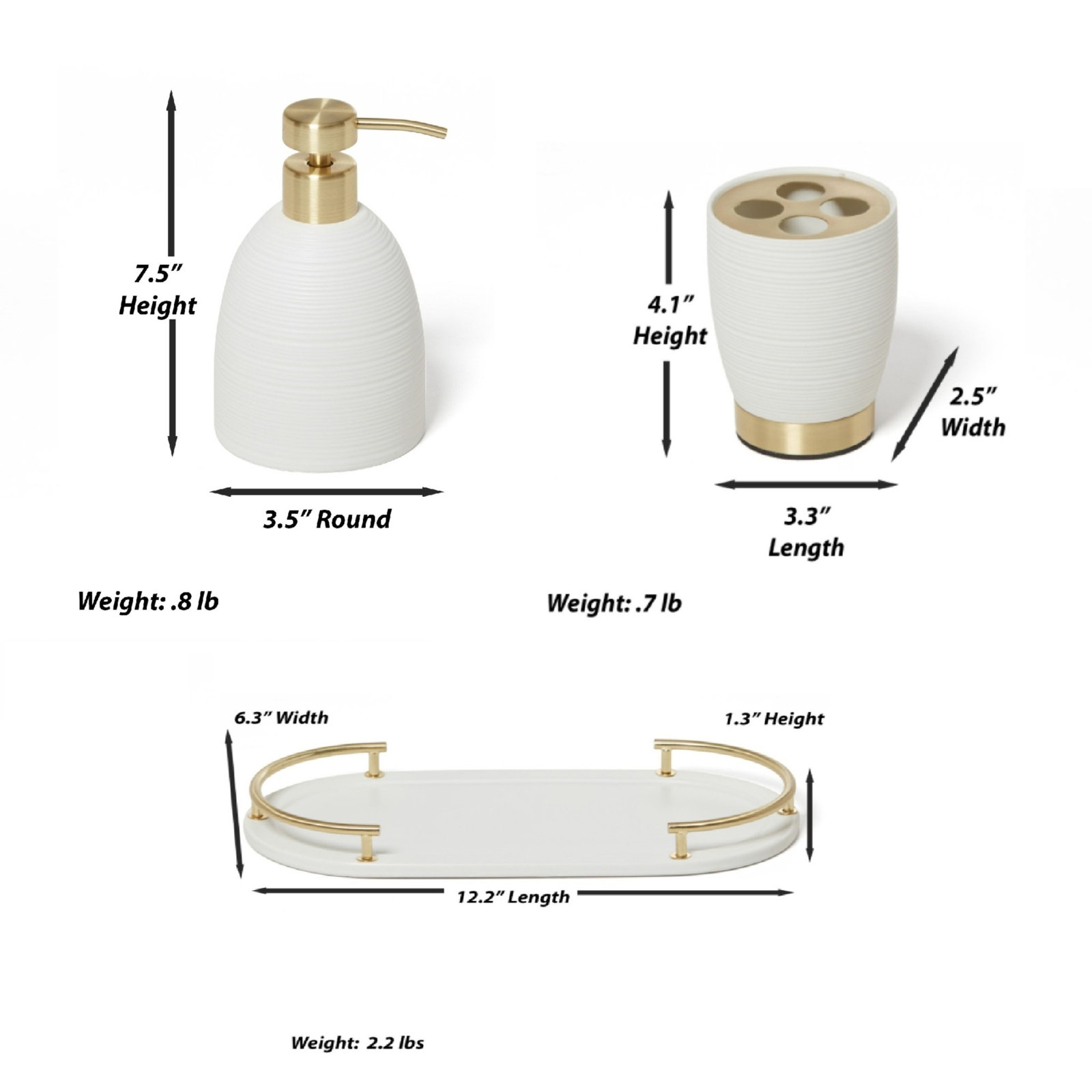 Dubai 3 pc Bath Accessory Set, Brass Trim