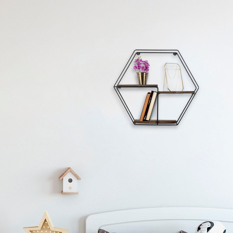 Ensemble de tablettes murales modernes (3 pièces), noir et noyer, 23,6 x 5,5 x 5,9 pouces | Structure 100% bois d'épinette et métal, épaisseur de 0,6 pouce | Rangement élégant avec une capacité de 8,8 lb, parfait pour la décoration industrielle