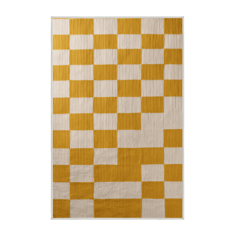 Tapis beige à carreaux lavable à la machine