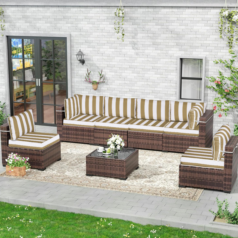 14 Pcs Replaceable Outdoor Cushions Set (set Of 6 Cushions, 6 Backrests, 2 Corner Cushions)-cushion Set Only